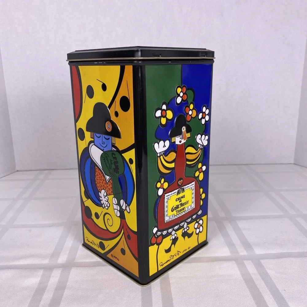 Vintage Creme De Grand Marnier‎ Liqueur 1990 ROMERO BRITTO art abstract tin Box